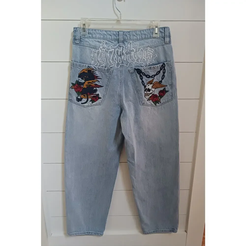 Ninth Hall Jeans Men 28 Blue Ambush Embroidered Dragon Relaxed Light Wash Denim